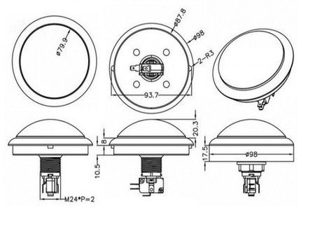Przycisk BIG Push monostabilny 3A/250V czerwony, podświetlenie 12V