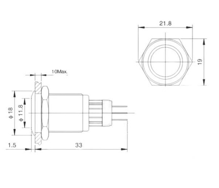 Przycisk wandaloodporny czarny "POWER", bistabilny 2A 250V klawisz płaski podś niebieskie