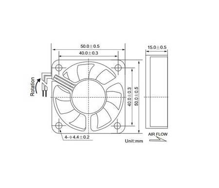 Wentylator 12V 50x50x15 łożysko ślizgowe 3 przewody