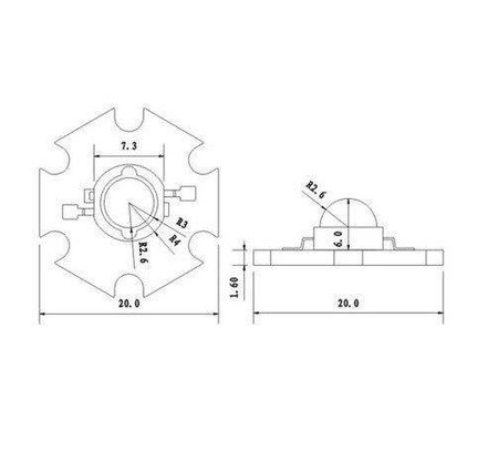 Dioda power LED 3W STAR z radiatorem biała ciepła