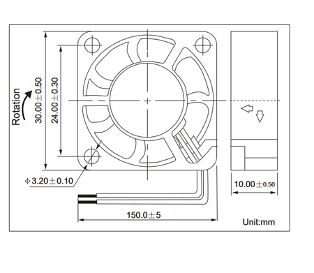 Wentylator 12V 30x30x10 ślizg 2 przewody