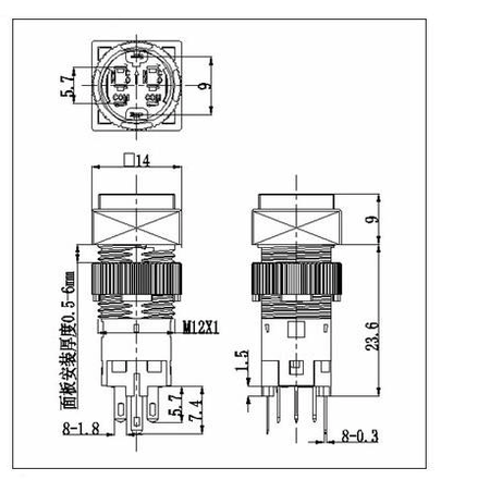 Przełącznik bistabilny kwadratowy żółty 3A 250V AC / 1A 30V DC