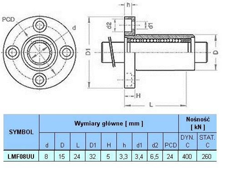 Łożysko liniowe LMF08UU z okrągłym kołnierzem CNC