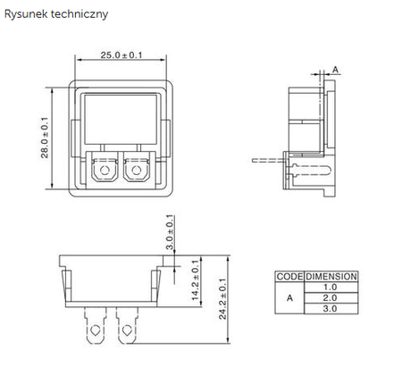 Gniazdo zasilające AC ósemka do obudowy zatrzask