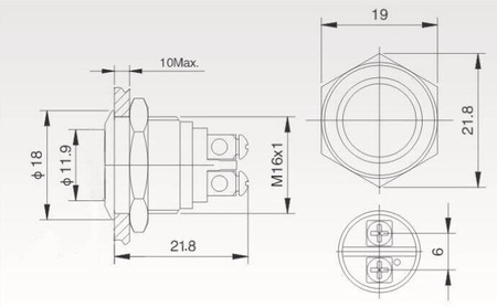 PBW-16BKS Przycisk wandaloodporny, monostabilny 2A 250V, klawisz płaski