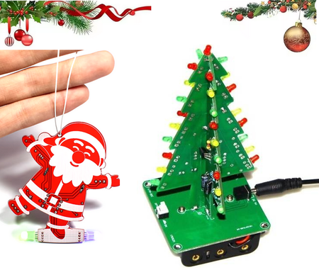 Choinka 3D LED 5V DIY + Mikołaj LED DIY KIT zestaw do nauki lutowania