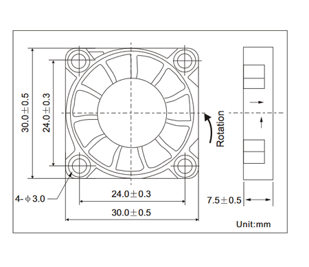 Wentylator 12V 30x30x8 ślizg 2 przewody