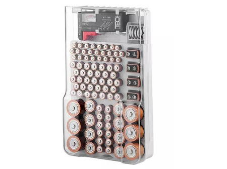 Tester napięcia + organizer na 93 baterie (AA, AAA, C, D, 6F22, CR)