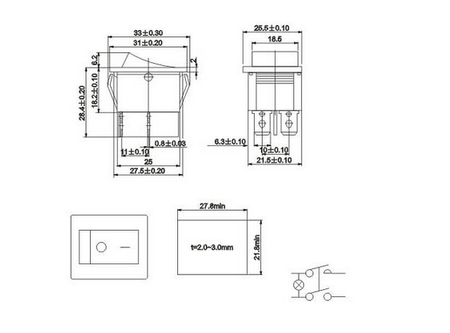 Przełącznik klawiszowy podwójny On-Off 250V RED