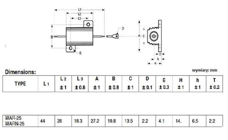 Rezystor mocy drutowy 25W 27R