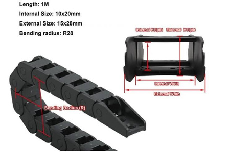 Łańcuch plastikowy osłona kabla 10x20mm 1m CNC 3D