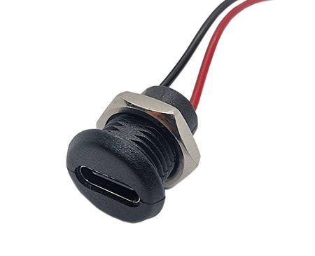 Gniazdo USB-C 2 przewody do obudowy czarne