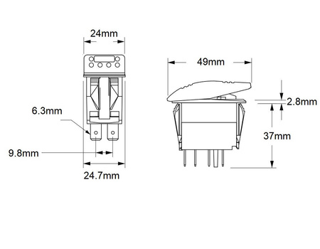 Przełącznik typu CARLING 12-24V chwilowy (ON)-OFF-(ON) podświetlenie niebieskie