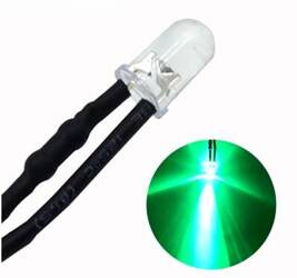 Dioda LED 5mm 12V DC zielona clear przewód 20cm