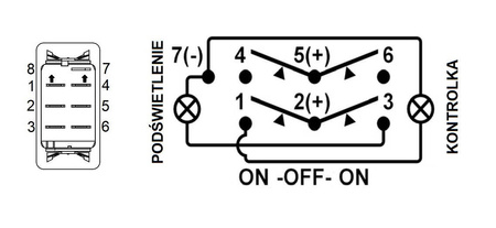 Przełącznik typu CARLING 12-24V ON-OFF-ON podświetlenie niebieskie