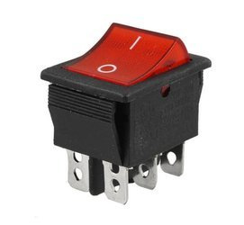 Przełącznik kołyskowy chwilowy KCD6 15A 250V podwójny (ON)-OFF czerwony 6PIN