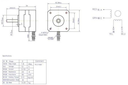 Silnik krokowy NEMA17 42HW34-0334 200 krok/obr