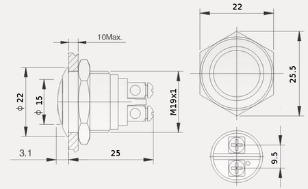 Przicisk PBS-28B monostabilny okrągły zwierny wypukły wandaloodporny