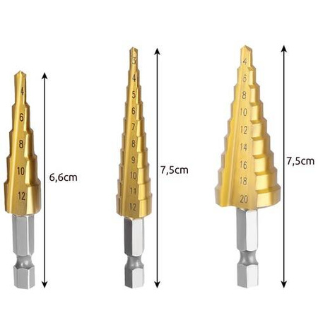 Zestaw wierteł stożkowych 3 szt