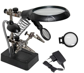 Uchwyt z lupą podstawką i lampką TRZECIA RĘKA