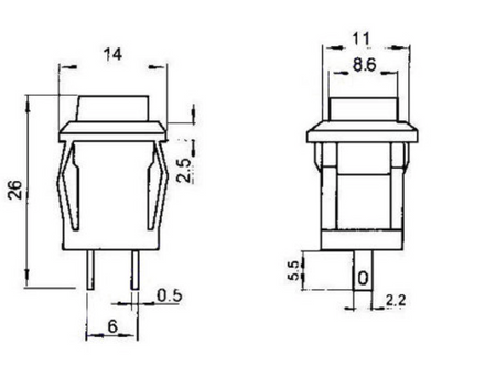 Przycisk monostabilny 1A 250V kwadratowy na zatrzask