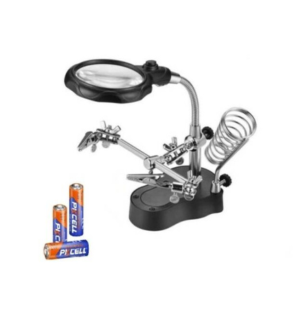 Zestaw trzecia ręka uchwyt do PCB + lupa + lampka LED