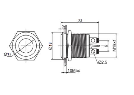 Metalowa kontrolka LED 18mm 12V ZIELONA