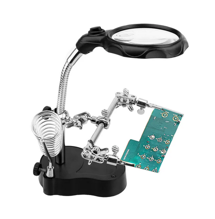 Zestaw trzecia ręka uchwyt do PCB + lupa + lampka LED