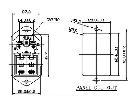Gniazdo AC IEC męskie dwuobwodowe do obudowy z wył