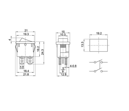 Przełącznik klawiszowy ON-OFF 250V KCD1-104 6A