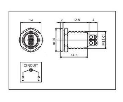 Metalowa kontrolka LED 14mm 12V metalowa zielona