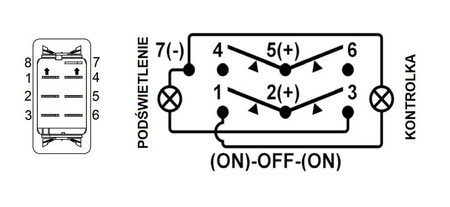 Przełącznik typu CARLING 12-24V chwilowy (ON)-OFF-(ON) podświetlenie niebieskie