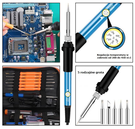 Lutownica prezyzyjna zestaw w etui 20 elementów Lutownica Odsysacz
