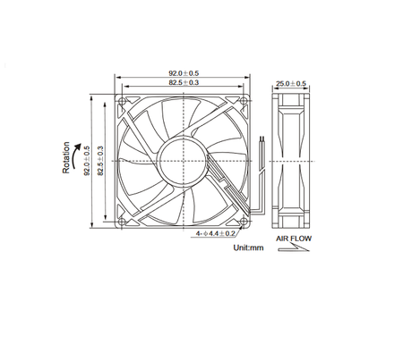 Wentylator 12V 90x90x25 łożysko ślizg 2 przewody