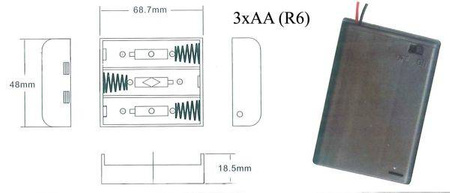 Koszyk na 3 baterie AA 1.5V z pokrywką i wyłącznikiem