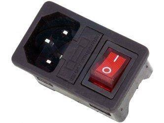 Gniazdo AC IEC męskie do obudowy na zatrzask z bezpiecznikiem i wyłącznikiem