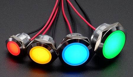 Kontrolka LED 18mm 12V metalowa, wypukła czerwona