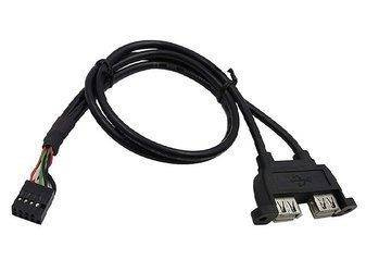 Gniazdo USB A podwójne do obudowy z gniazdem 2x5, przewód 30cm