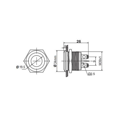 Kontrolka LED 34mm 12V metalowa czerwona