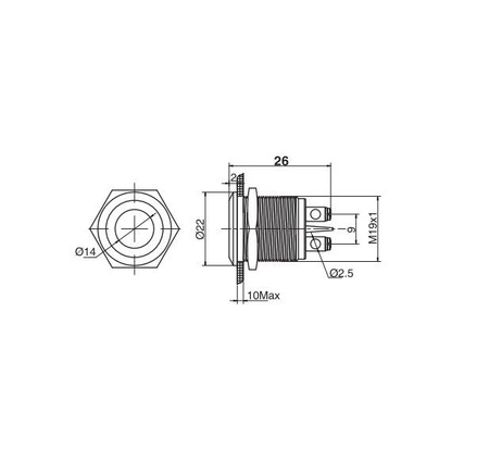 Metalowa kontrolka LED 22mm 12V czerwona