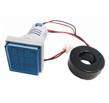 Woltomierz Amperomierz Miernik częstotliwości LED 31x31mm 60-500V/100A niebieski