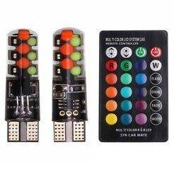 Żarówki LED 12V T10 2W RGB kpl 2szt + pilot