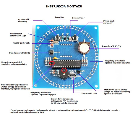Elektroniczny Zegar  LED  DS1302  DIY DATA ALARM TERMOMETR OBUDOWA