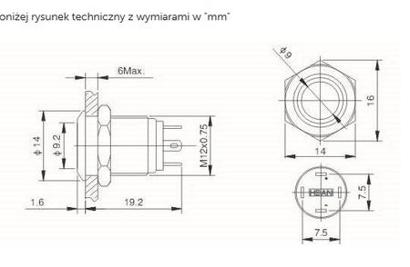 Przycisk wandaloodporny podś. green 2A 250V