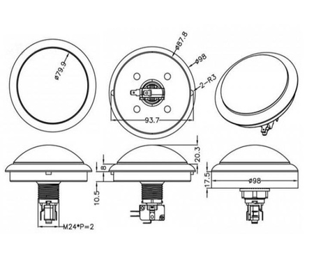 Przycisk BIG Push monostabilny 3A/250V niebieski, podświetlenie 12V