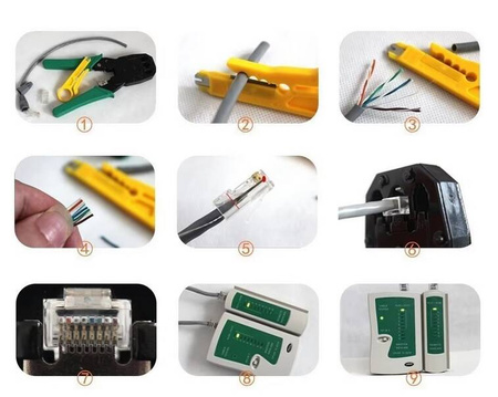 TESTER KABLI RJ45 ściągacz zaciskarka LAN zestaw narzędzi sieciowych XL 6w1