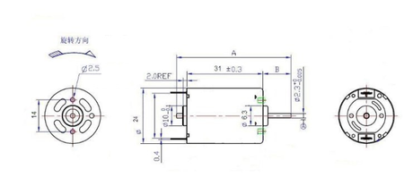 Mini silniczek 3V typ MT86 wrzeciono 12mm