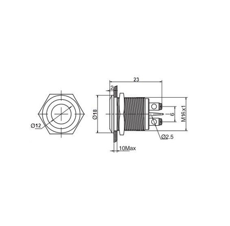 Kontrolka LED 18mm 230V metalowa czerwona