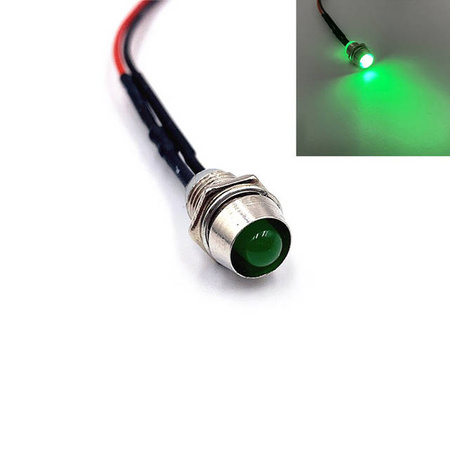 Kontrolka LED 5mm 12V DC zielona oprawka metalowa wklęsła