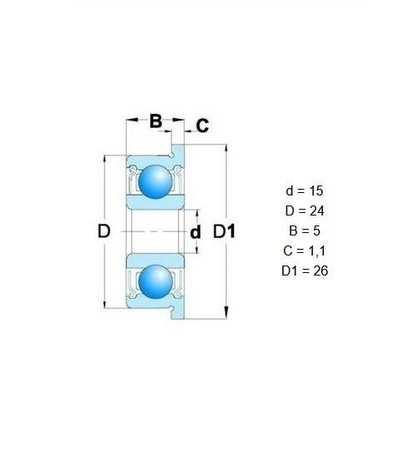 Łożysko kulkowe z kołnierzem flannszą F6802ZZ 15mm